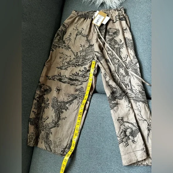 Kleen Women’s Pants Linen Crop Wide Leg Black Pull On Pockets Size S NWT - Picture 7 of 11